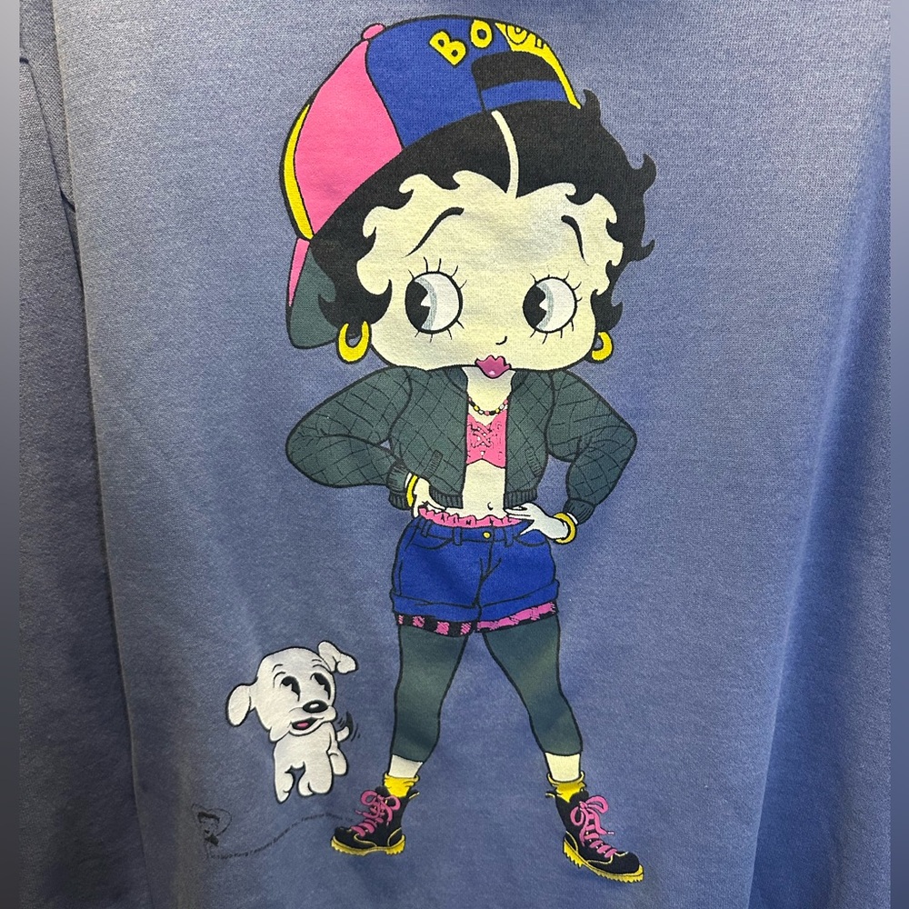 ⭐️ 282. Betty Boop Vintage Blue One Size Crewneck Sweatshirt Made 1993 90’s - Picture 6 of 6